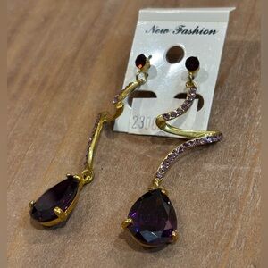 Purple and Gold Drop Earrings Rhinestone